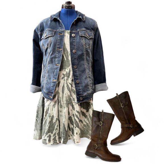 ZIM & ZOE Plus Size Tiered Tie Dye Olive Dress, 18/20 - Picture 2 of 7